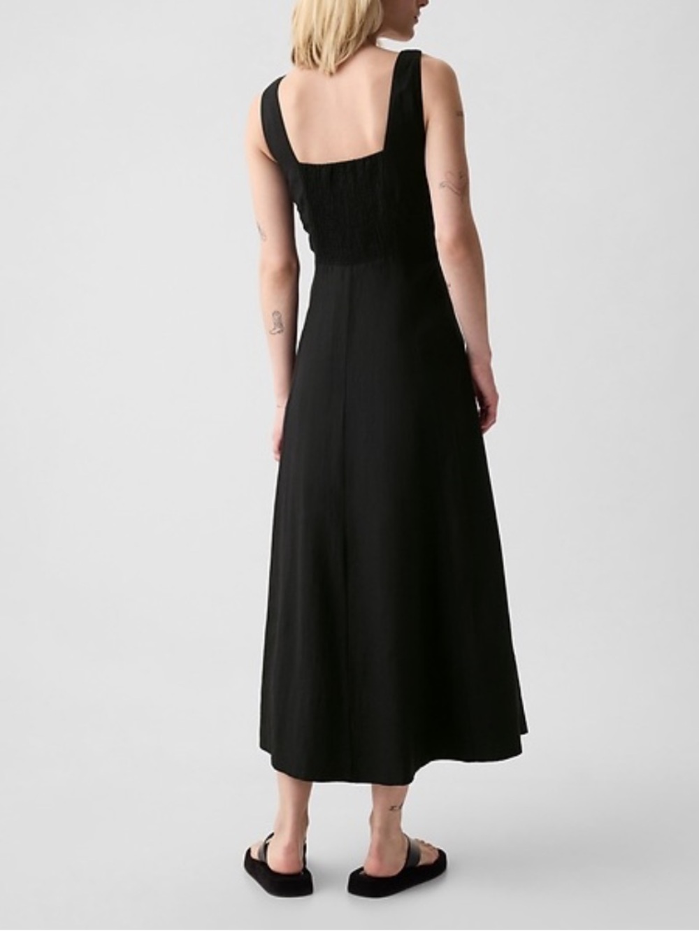 GAP Black Square-Neck Linen-Blend Midi Skirted Dress - Picture 2 of 6